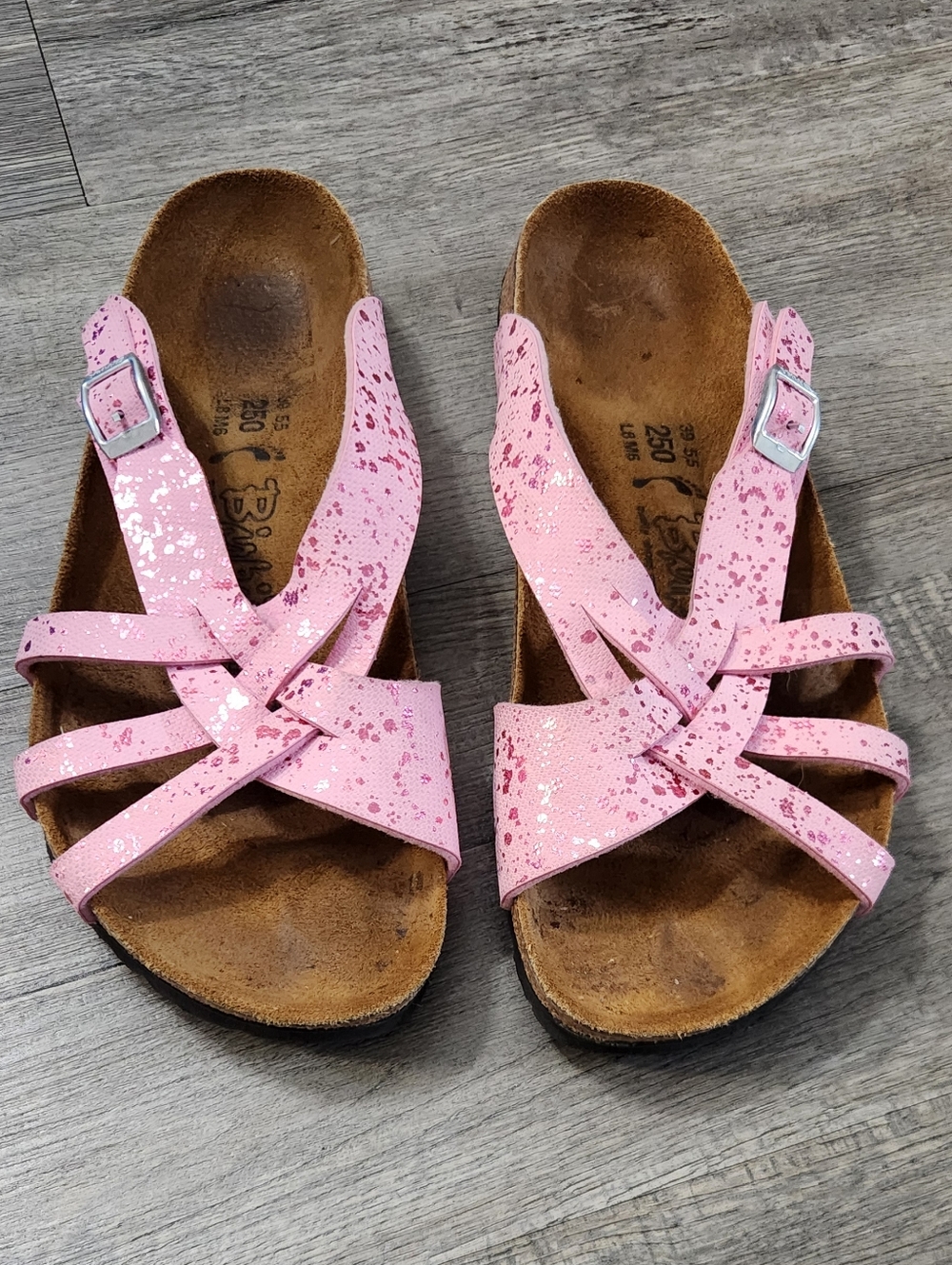 Birkenstock Birki's Cork Sandals Pink Metallic Sperks Birko-Flor‎